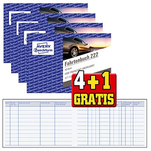 4+1 GRATIS: AVERY Zweckform Formularbücher 222-5 Fahrtenbuch, Pkw mit